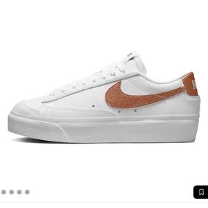 Nike Blazer Low Platform Sneaker in White, Metallic Copper, Black Size: 9